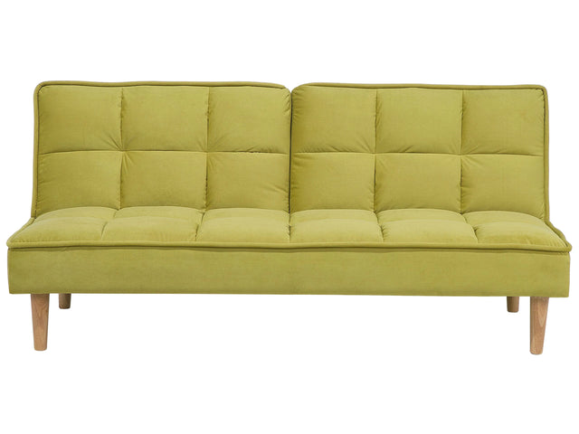Sofa Bed Lime Olive Green Fabric 3-Seater Reclining Back Quilted Simple Sleeper Couch Click-Clack Beliani