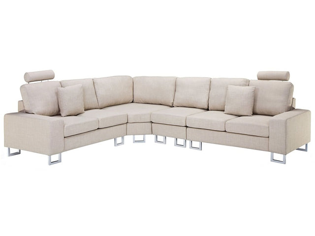 Corner Sofa Beige Fabric Upholstery Right Hand Orientation with Adjustable Headrests Beliani