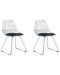 Set of 2 Dining Chair Silver Metal Frame Black Faux Leather Seat Geometric Backrest Modern Industrial Design Beliani