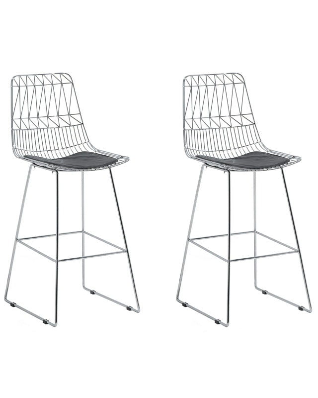 Set of 2 Bar Chairs Silver Steel Frame Faux Leather Seat Counter Height Slatted Back Modern Design Beliani