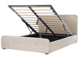 Slatted Bed Frame Beige Polyester Fabric Upholstered Wooden Legs Ottoman Storage 5ft3 EU King Size Modern Design Beliani