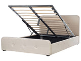 Slatted Bed Frame Beige Polyester Fabric Upholstered Wooden Legs Ottoman Storage 5ft3 EU King Size Modern Design Beliani
