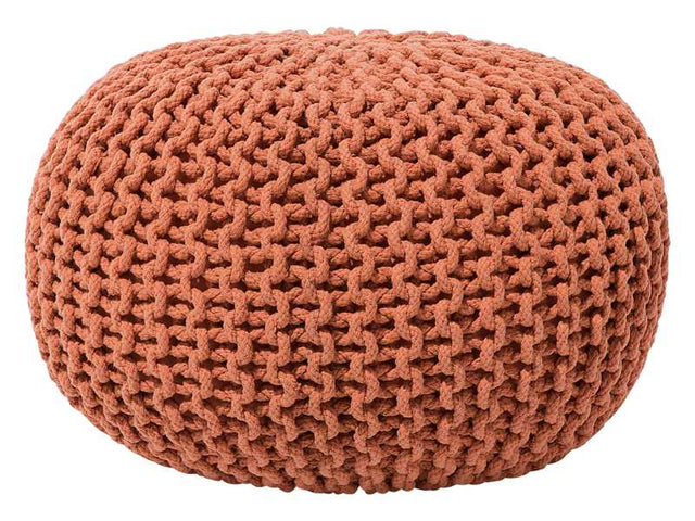 Pouf Ottoman Copper Knitted Cotton EPS Beads Filling Round Small Footstool 40 x 25 cm Beliani