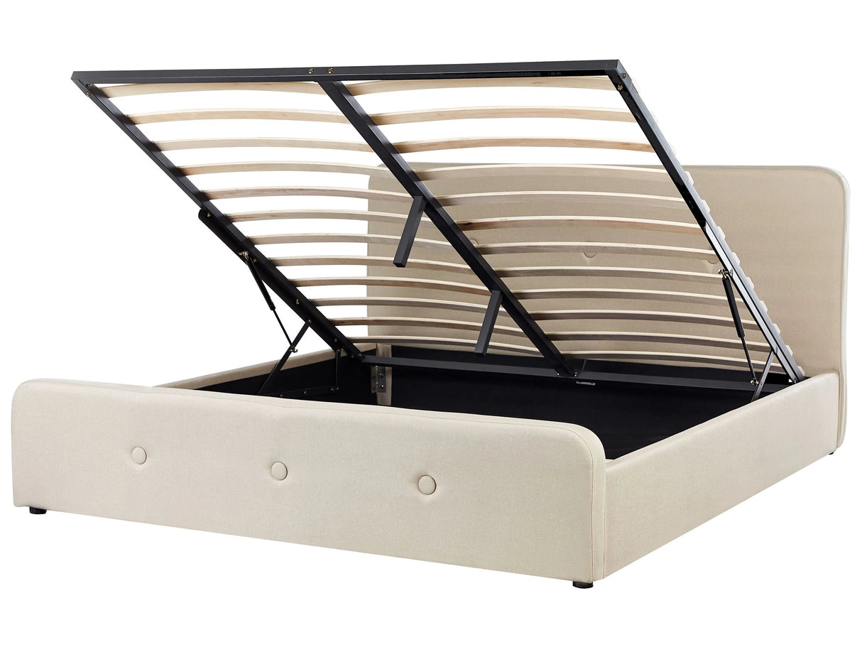 Slatted Bed Frame Beige Polyester Fabric Upholstered Wooden Legs Ottoman Storage 6ft EU Super King Size Modern Design Beliani