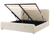 Slatted Bed Frame Beige Polyester Fabric Upholstered Wooden Legs Ottoman Storage 6ft EU Super King Size Modern Design Beliani