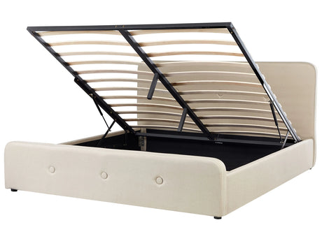 Slatted Bed Frame Beige Polyester Fabric Upholstered Wooden Legs Ottoman Storage 6ft EU Super King Size Modern Design Beliani