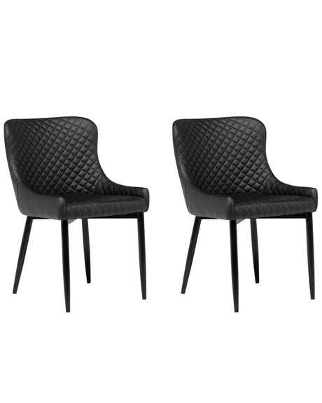 Set of 2 Dining Chairs Black Faux Leather Upholstery Glam Eclectic Style Beliani