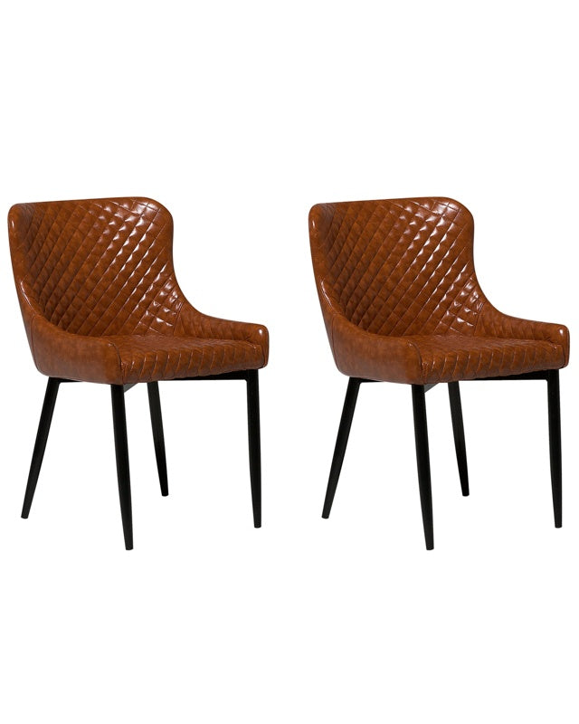 Set of 2 Dining Chairs Brown Faux Leather Upholstery Glam Eclectic Style Beliani