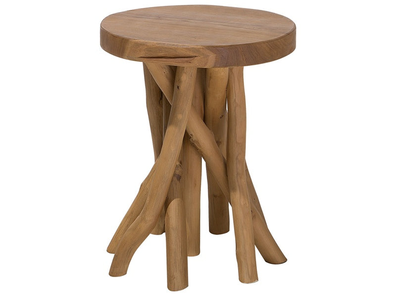 Side Table Teak Wood Natural Tree Branch 36 x 32 cm Oval Bedside Rustic Raw Style Beliani