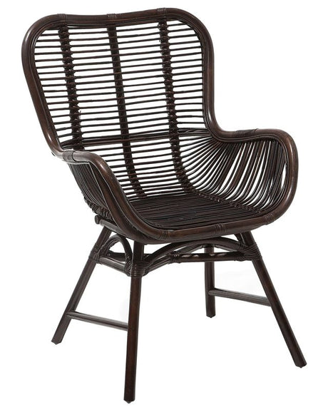 Accent Chair Brown Rattan Indoor Dining Side Chair Living Room Furniture High Backrest Beliani