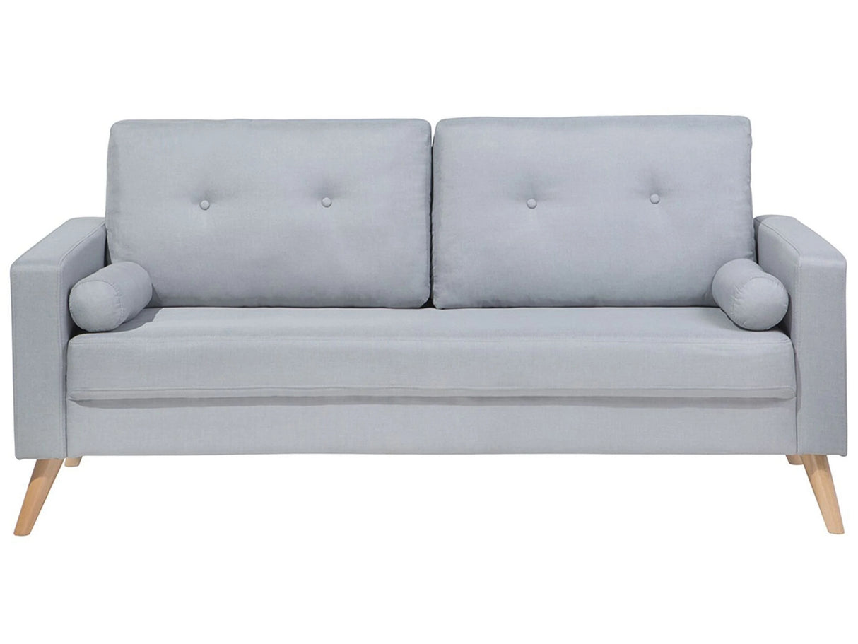 Fabric Sofa Grey Fabric Upholstery 2 Seater Button Tufted with Two Bolsters Beliani