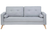 Fabric Sofa Grey Fabric Upholstery 2 Seater Button Tufted with Two Bolsters Beliani