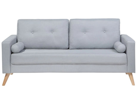 Fabric Sofa Grey Fabric Upholstery 2 Seater Button Tufted with Two Bolsters Beliani