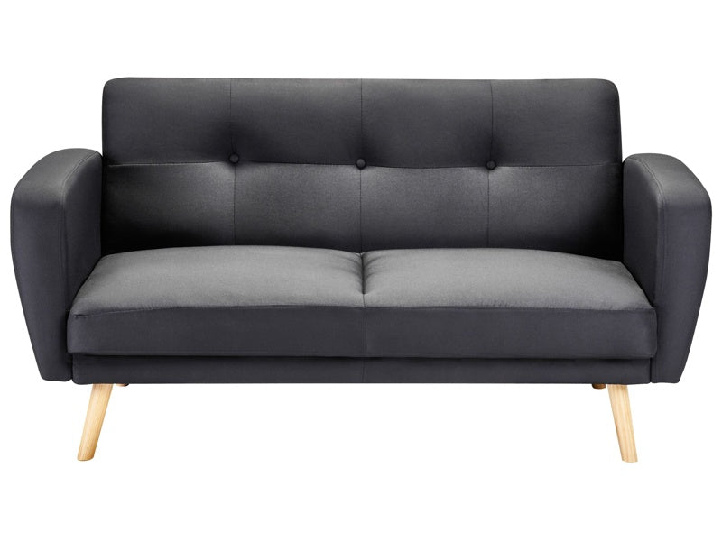 Sofa Bed Black Fabric Upholstered 2 Seater Convertible Wooden Legs Modern Minimalistic Living Room Beliani