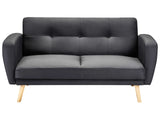 Sofa Bed Black Fabric Upholstered 2 Seater Convertible Wooden Legs Modern Minimalistic Living Room Beliani