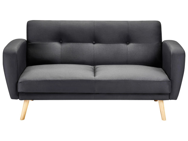 Sofa Bed Black Fabric Upholstered 2 Seater Convertible Wooden Legs Modern Minimalistic Living Room Beliani