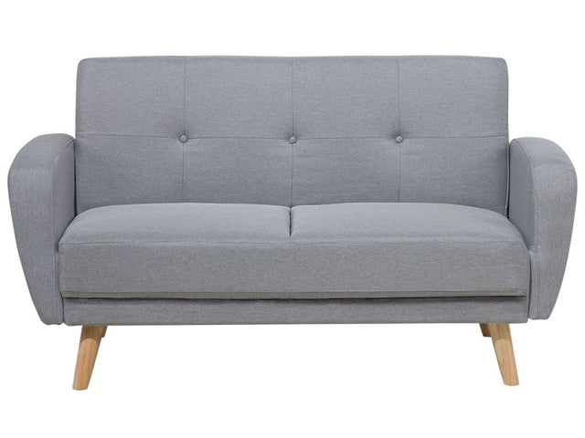 Sofa Bed Grey Fabric Upholstered 2 Seater Convertible Wooden Legs Modern Minimalistic Living Room Beliani