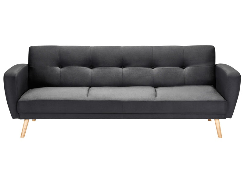 Sofa Bed Black Fabric Upholstered 3 Seater Convertible Wooden Legs Modern Minimalistic Living Room Beliani