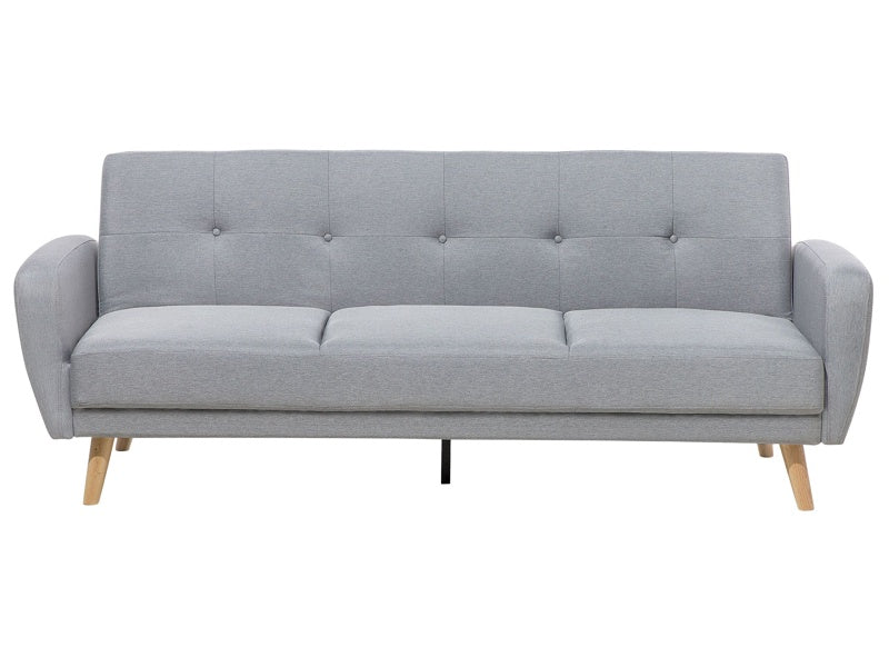 Sofa Bed Grey Fabric Upholstered 3 Seater Convertible Wooden Legs Modern Minimalistic Living Room Beliani