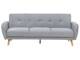 Sofa Bed Grey Fabric Upholstered 3 Seater Convertible Wooden Legs Modern Minimalistic Living Room Beliani