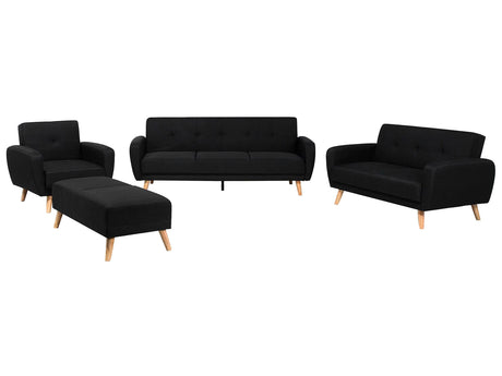 Living Room Set Black Fabric 3 + 2 + 1 Seater Footstool Sleeper Function Retro Beliani