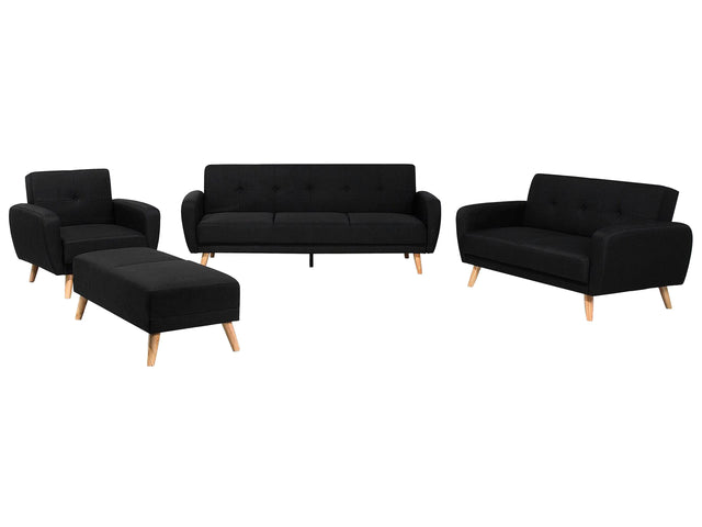 Living Room Set Black Fabric 3 + 2 + 1 Seater Footstool Sleeper Function Retro Beliani
