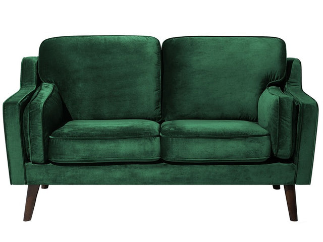 Sofa Green 2 Seater Velvet Oak Wood Legs Classic Mid-Century Living Room Beliani