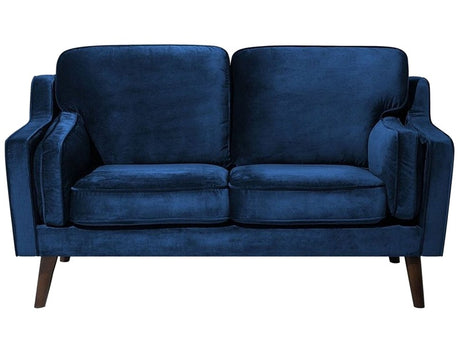 Sofa Blue 2 Seater Velvet Oak Wood Legs Classic Mid-Century Living Room Beliani