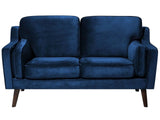 Sofa Blue 2 Seater Velvet Oak Wood Legs Classic Mid-Century Living Room Beliani
