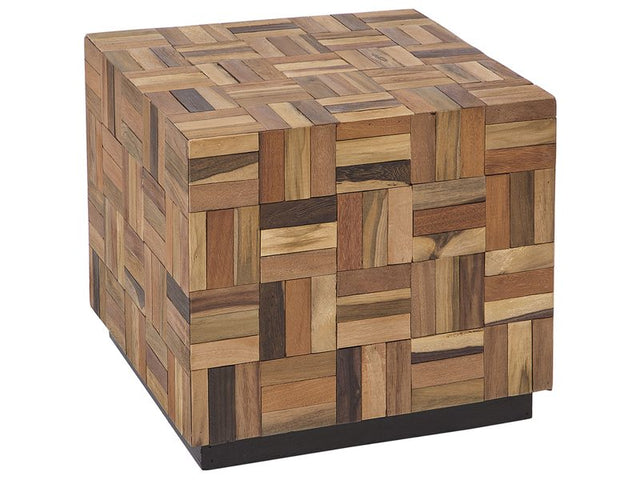 Coffee Table Light Wood Teak 45 x 45 cm Cube Rustic Style Accent Side Table Beliani