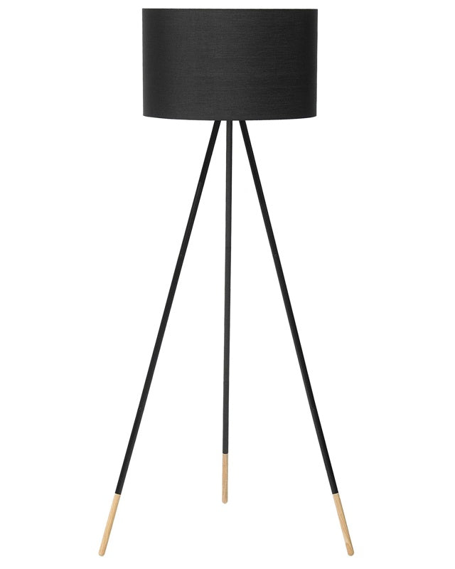 Floor Lamp Black Polycotton Drum Shade 157 cm Tripod Stand Beliani