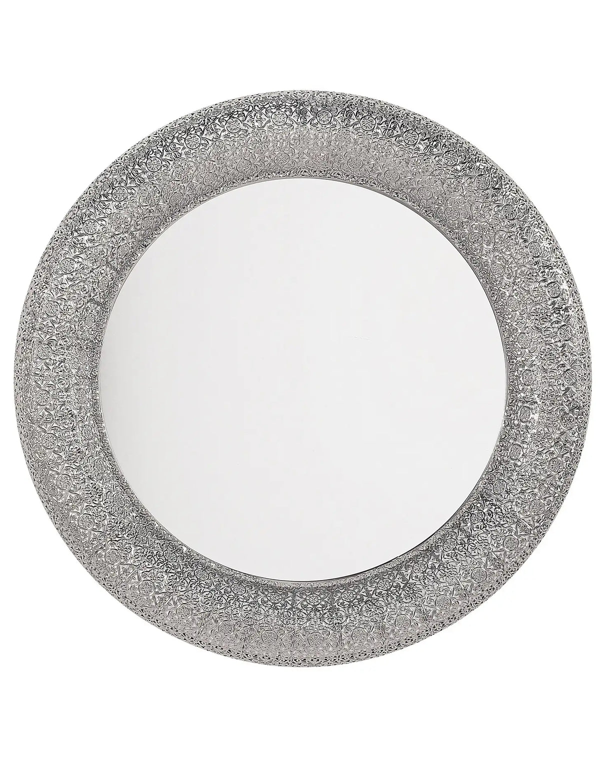 Wall Mounted Hanging Mirror Silver Round 80 cm Decorative Accent Piece Painted Beliani