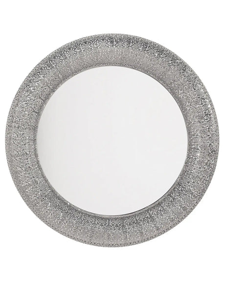 Wall Mounted Hanging Mirror Silver Round 80 cm Decorative Accent Piece Painted Beliani