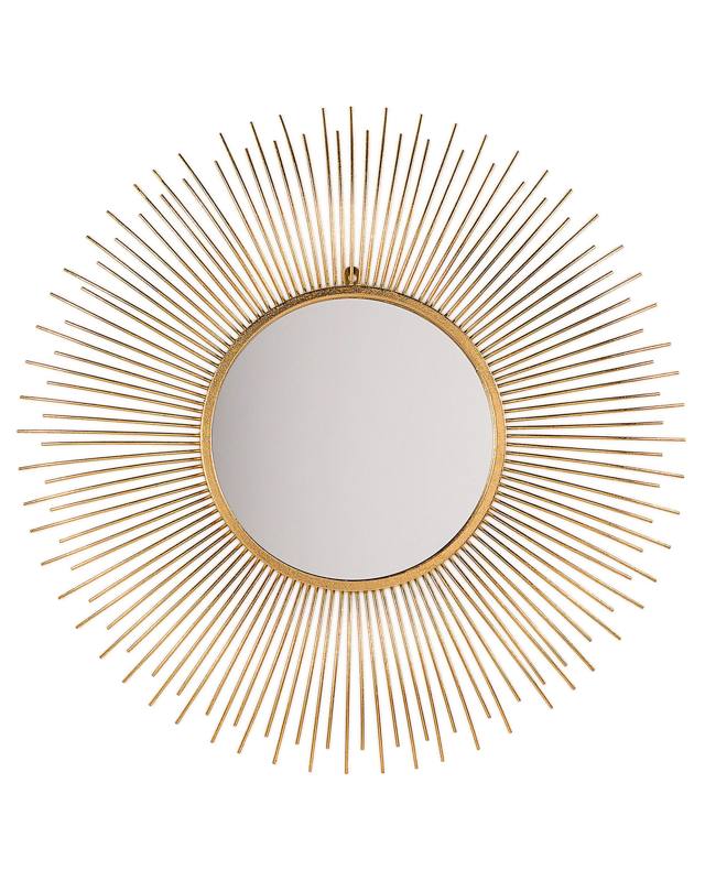 Wall Mounted Hanging Mirror Gold 80 cm Round Sunburst Sun Shape Beliani