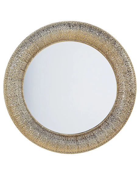 Wall Mounted Hanging Mirror Gold Round 80 cm Decorative Accent Piece Painted Beliani