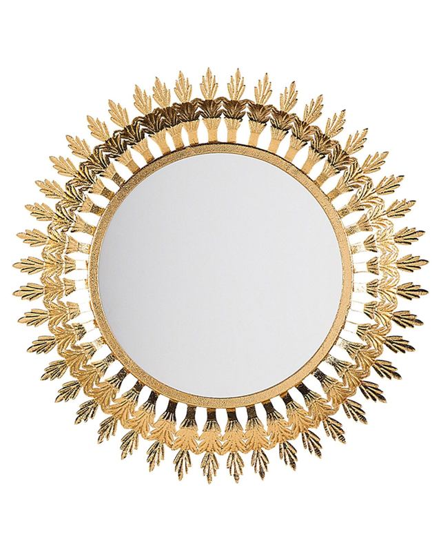 Wall Mounted Hanging Mirror Gold 60 cm Round Sunburst Sun Shape Beliani