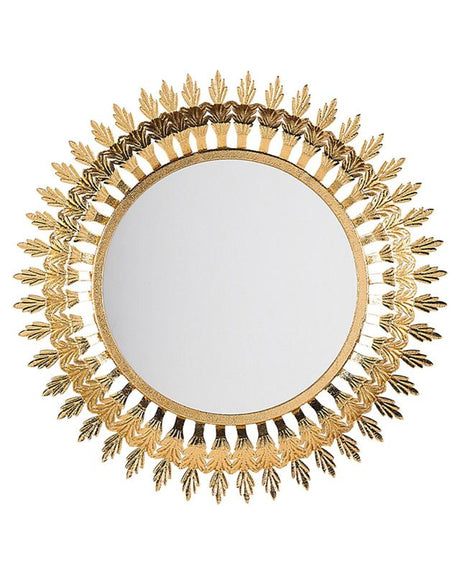 Wall Mounted Hanging Mirror Gold 60 cm Round Sunburst Sun Shape Beliani