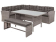 Garden Corner Dining Set Grey Faux Rattan with Cushions Sofa Bench Rectangular Table Glass Top 80 x 145 cm Wicker Beliani