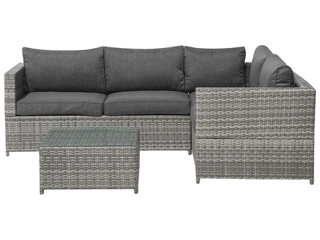 Garden Corner Sofa Set Grey Rattan with Cushions Square Table Outdoor Wicker Conversation Set Beliani