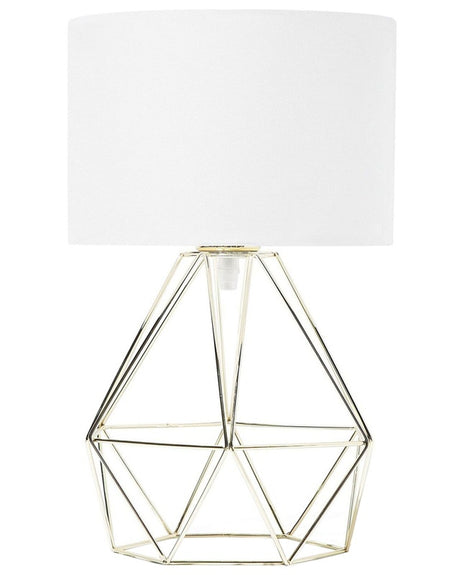 Table Lamp White Shade Industrial Wire Cage Gold Beliani