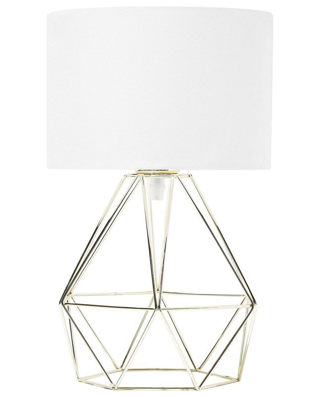 Table Lamp White Shade Industrial Wire Cage Gold Beliani