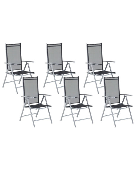 Set of 6 Garden Chairs Black Textile Silver Aluminium Frame Foldable Reclining Beliani