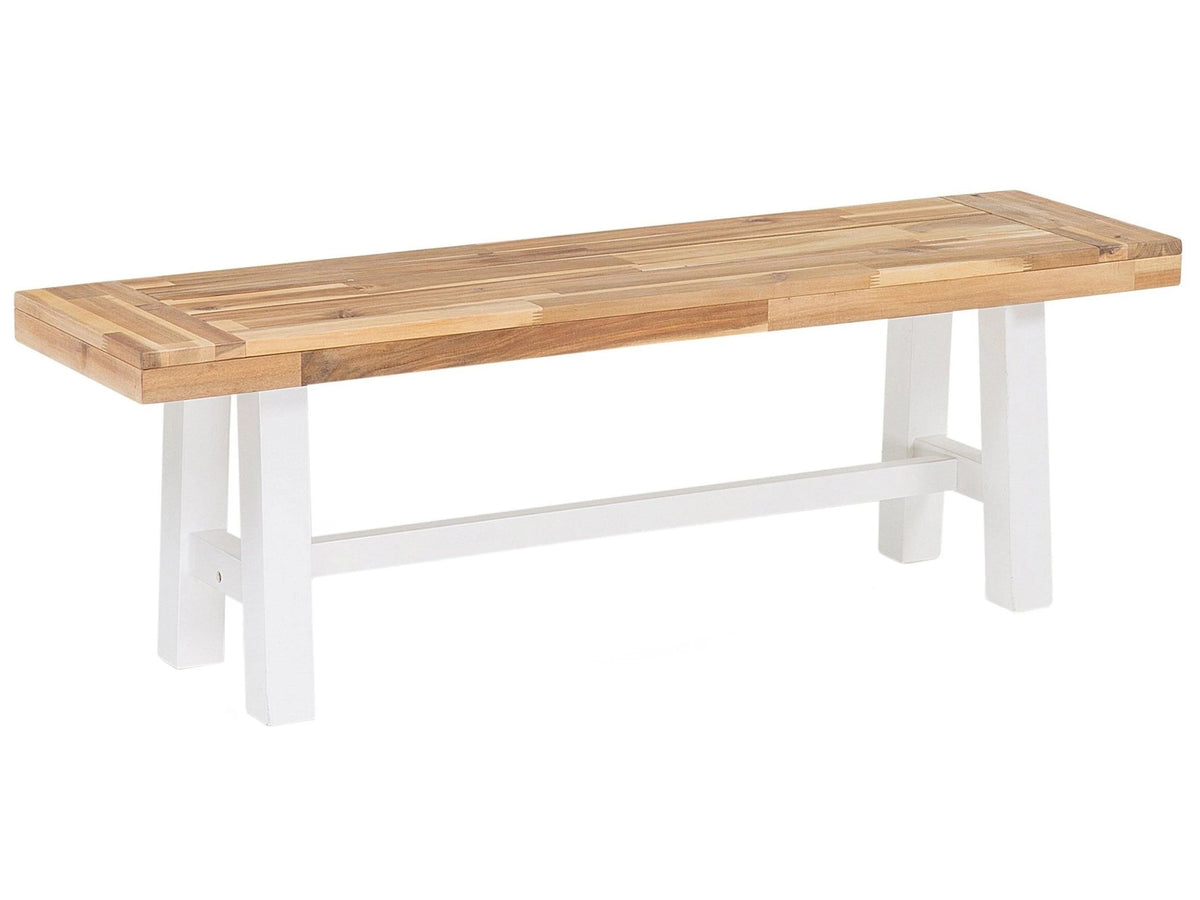 Garden 2-Seater Dining Bench Light Wood Seat White Legs Rustic Country Garden Outdoor Indoor Beliani