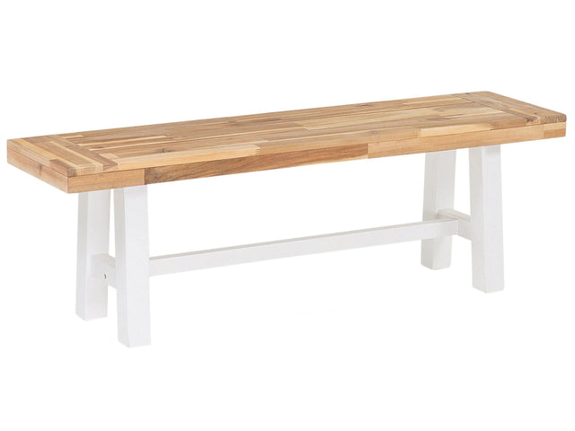 Garden 2-Seater Dining Bench Light Wood Seat White Legs Rustic Country Garden Outdoor Indoor Beliani
