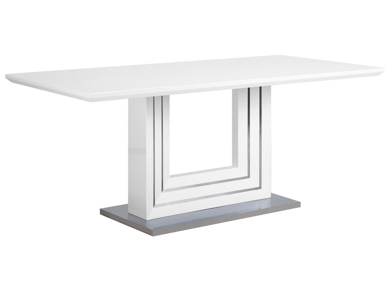 Dining Table White MDF 180 x 90 cm  High-Gloss Steel Base Living Room Modern Design Beliani