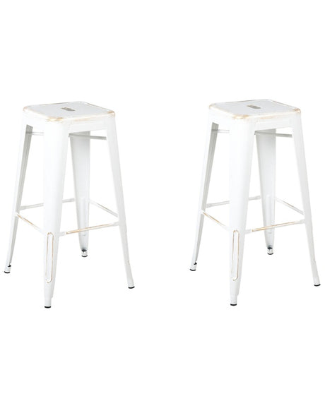 Set of 2 Bar Stools White with Gold Steel 76 cm Stackable Counter Height Industrial Beliani