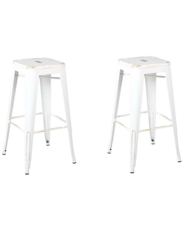 Set of 2 Bar Stools White with Gold Steel 76 cm Stackable Counter Height Industrial Beliani