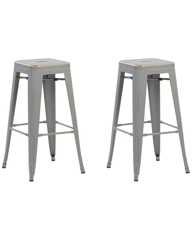 Set of 2 Bar Stools Silver with Gold Steel 76 cm Stackable Counter Height Industrial Beliani