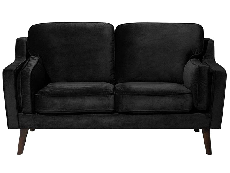 Sofa Black 2 Seater Velvet Oak Wood Legs Classic Mid-Century Living Room Beliani