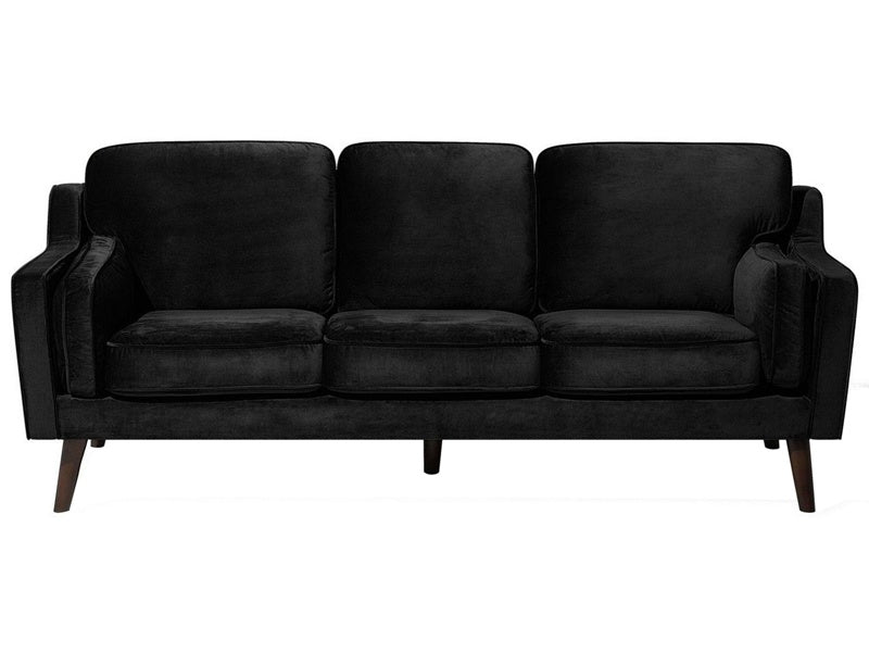 Sofa Black 3 Seater Velvet Oak Wood Legs Classic Mid-Century Living Room Beliani